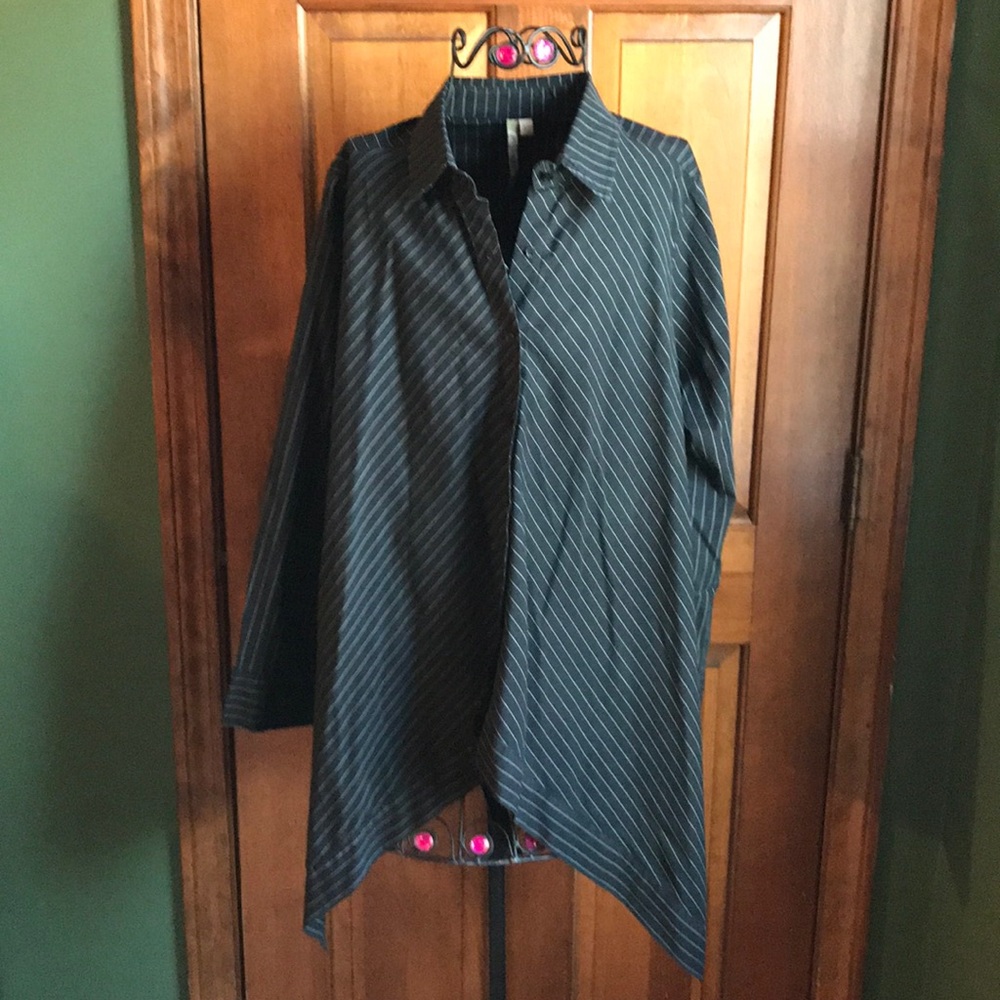 Comfy USA Tunic Blouse Black Pinstripes XL